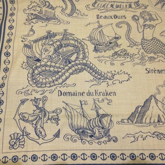 HERMES Carre Geant/Carres 140 - Beige Navy Cashmere Silk Scarf - Picture 4 of 6